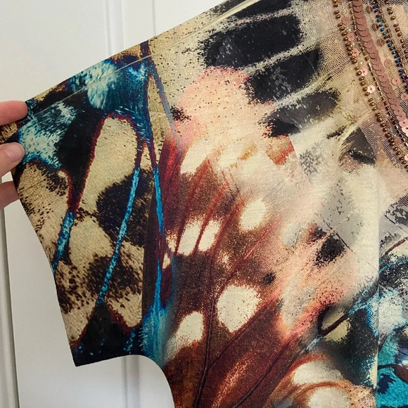 NWOT | Chico’s women’s patterned beaded neckline blouse — medium - Picture 2 of 6